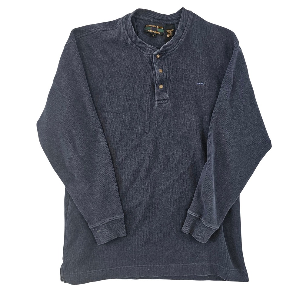 Alexander Julian Colours Mens XL Navy Blue CottonHenley Long Sleeve Shirt 848603